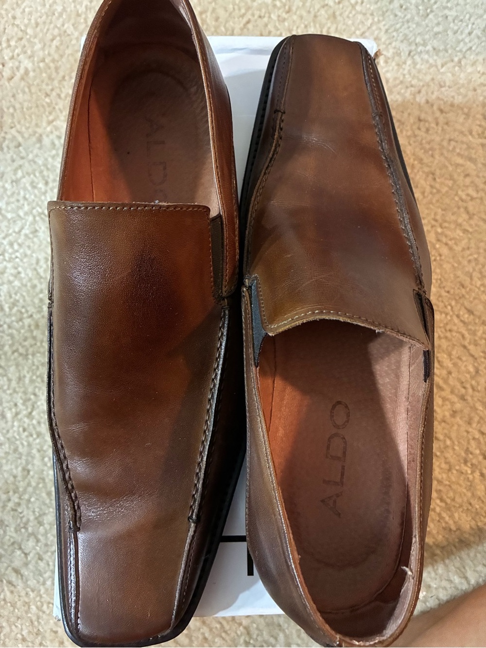 Aldo Men's Cognac Brown Leather Slip-On Loafers